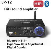 Amplificateur de puissance Hi-Fi pour voiture Lepy T2 2025, BT5.1 stéréo 2 canaux, décodage coaxial intégré, lecture de carte USB TF, aluminium