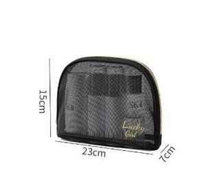 Bolsa de Maquillaje Personalizada de Malla Transparente de Poliéster con Asa Suave, a la Moda, Portátil, con Cierre Grande, para Cosméticos de Mujer - Product Image 3