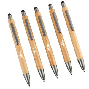 Stock Creative Gift Retractable <b>Bamboo</b> Pen Capacitive Pen for Touch <b>Screens</b> Ballpoint Pen with 4 Color Printing Pencil Pattern - Product Image 1