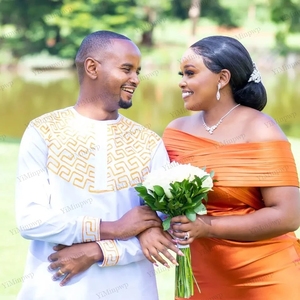 <span class=keywords><strong>Abiti</strong></span> <span class=keywords><strong>da</strong></span> <span class=keywords><strong>Damigella</strong></span> Personalizzati Arancione Bruciato, Vestito Lungo <span class=keywords><strong>da</strong></span> Sera Formale <span class=keywords><strong>da</strong></span> Donna in Raso con Spalle Scoperte, Stile Aso Ebi, Vestido De Lujo - Product Image 4