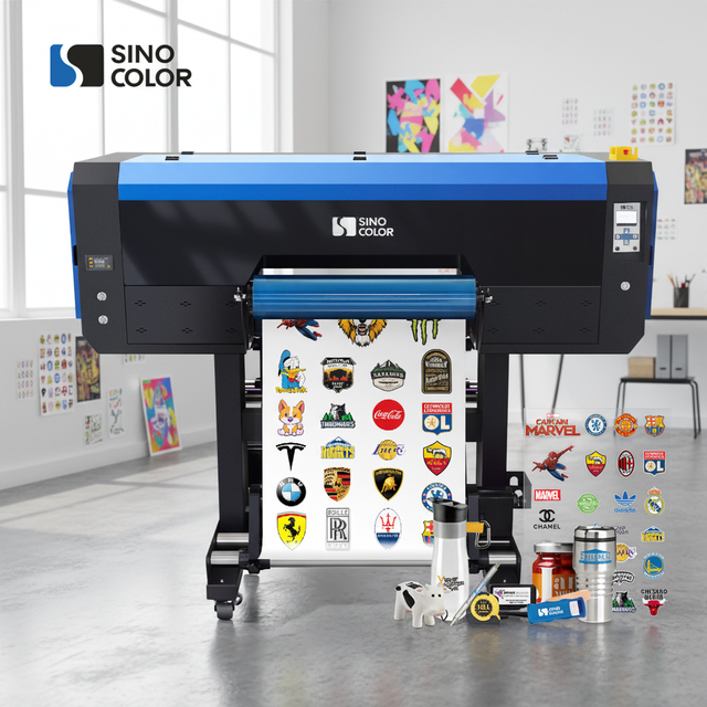SinoColor Customizable Desktop 40cm 60cm I1600/I3200 CMYK White Varnish UV Roll to Roll DTF Label Printer with Gold Foil