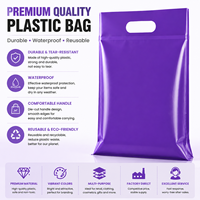 Sac en plastique violet personnalisé avec poignée découpée, imperméable, réutilisable pour vêtements, cosmétiques, cadeaux, impression de logo OEM