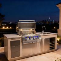 Barbecue à gaz GPL/GN extérieur de luxe moderne haut de gamme en acier inoxydable 304 avec brûleurs réglables et allumage électronique