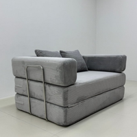 Divano Letto in Velluto a Coste Beige, Compresso Sottovuoto, Stile Retrò, Imbottito in Spugna, Ideale per Soggiorni e Piccoli Appartamenti