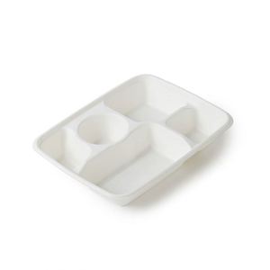 Boîte à lunch et assiettes biodégradables en canne à sucre à 5 compartiments, conteneur alimentaire à emporter, bento blanc - Product Image 3