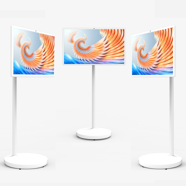 24" Portable LED HDTV Smart TV Wheels Stand White FHD Interactive Touch Screen Android 15 Tablet PC 6GB+128GB Wireless