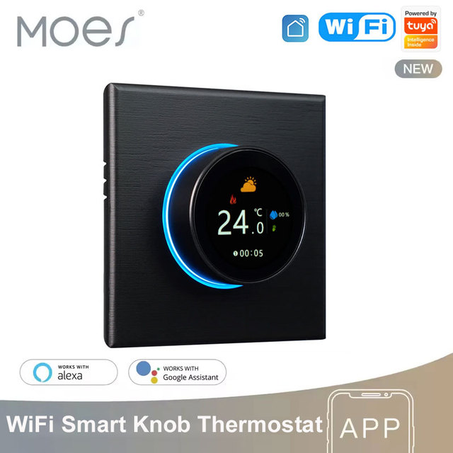 MOES Tuya WiFi Smart Home Heating Knob Thermostat PC+ABS Material 95-240V AC App Control for Water Gas & Electric Boilers