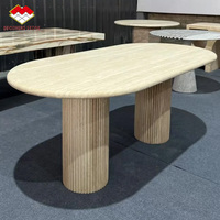 Vente en gros de grandes dalles de travertin poli, pierre écologique pour salon de luxe, table à manger moderne sur mesure