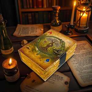 Diario de Cuero Hecho a Mano con Diseño de Árbol de la Vida y Ouroboros, Libro de Hechizos Vintage con Papel de Borde Rústico - Product Image 5