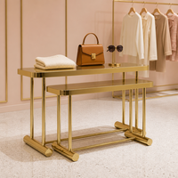 Ensemble de tables de présentation en acier inoxydable doré poli, coins arrondis, pour magasin de détail, fabrication OEM ODM