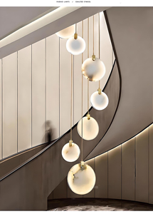 Hiện đại hình phòng khách trang trí nội thất đá cẩm thạch sang trọng LED Brass Ống Trần tùy chỉnh ánh sáng mặt dây chuyền trắng Alabaster đèn chùm - Product Image 2
