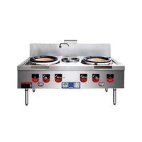 Wok à gaz commercial à double brûleur avec cuisinière chinoise en acier inoxydable pour restaurant, cantine, cuisine, équipement de cuisson