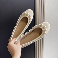 Chaussures plates à bout rond pour femmes, ornées de perles, style bateau, grandes tailles