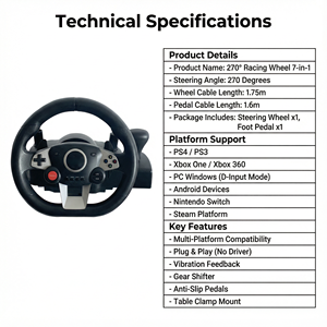 พวงมาลัยเกมมิ่ง YJT-4SW2004 สำหรับ PS4 รุ่น Volante Para 7-in-1 สำหรับ<span class=keywords><strong>คอม</strong></span>พิวเตอร์ แข่งรถ สีดำ แบบมีสาย พร้อมขาตั้งสำหรับเล่นเกมขับรถ - Product Image 4