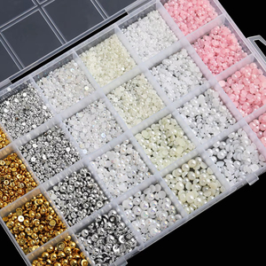 Lot de 24 grilles de faux perles demi-rondes à fond plat, couleurs assorties (blanc, or, argent, <span class=keywords><strong>beige</strong></span>, rose), pour la décoration d'ongles DIY - Product Image 5