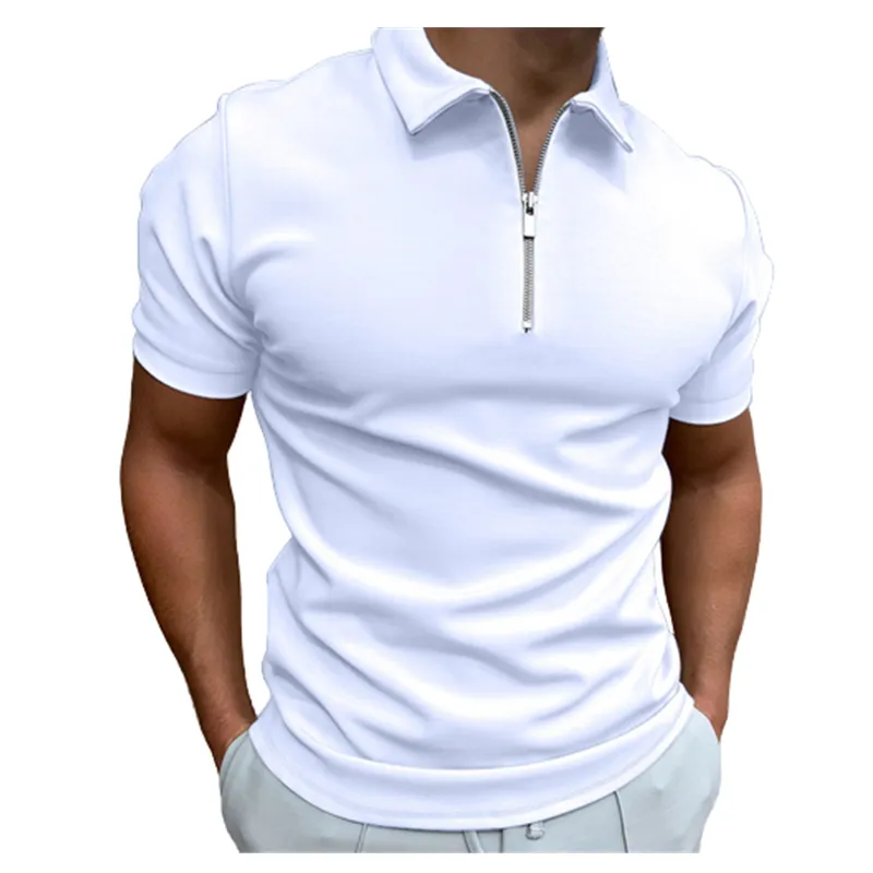 2022 yaz düz renk Golf Polos erkek t-shirtü Slim Fit fermuar yaka kısa kollu rahat uydurma Polo gömlek