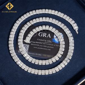 Chaîne de tennis en diamant moissanite baguette en cluster, style hip-hop de luxe pour femme, personnalisée, certifiée GRA, en argent sterling S925 - Product Image 6