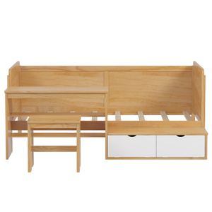 Modern Solid Pine Wood Twin Size Daybed with <b>Storage</b> Shelves and <b>Lockers</b> Multi-functional Bed with Study Desk Matching Stool - Product Image 4
