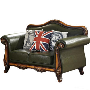 โซฟาหนังแท้สไตล์ยุโรปโบราณยอดนิยม พร้อมงานแกะสลักไม้จริงสองด้าน สำหรับห้องนั่งเล่น - Product Image 6