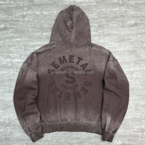 เสื้อฮู้ดดี้โอเวอร์ไซส์พิมพ์ลายตัวอักษร สไตล์สตรีทแวร์สำหรับฤดูหนาว  งานพิมพ์สกรีน  ออกแบบเองได้  ผ้าฝ้าย  ซิปหน้า  ผ้าหนา  ล้างสีแบบแอซิดวอช - Product Image 2