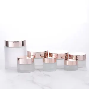 15g 30g 50g frosted luxury pink rose gold glass cream jar cosmetic packaging for cosmetic with lid