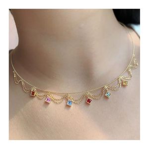 Xinfly Italian 18K Gold Rainbow Multi-Color Sapphire Pendant <b>Statement</b> Choker <b>Necklace</b> Waterproof Jewelry - Product Image 1