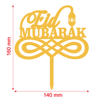 Luxuriöser Spiegel-Gold Acryl Eid Mubarak Tortenaufsatz für Eid-Kuchendekoration