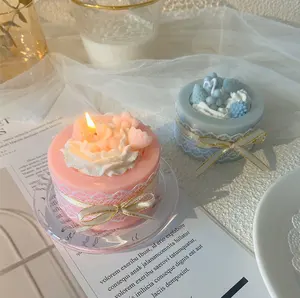 Vela con forma de tarta hecha a mano, fragancia de pera inglesa, vela perfumada de cera de soja orgánica para fiesta de cumpleaños y boda