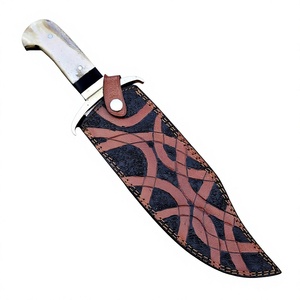 Couteaux Bowie en acier Damas faits à la main, manche en bois, étui en cuir fin, outils multifonctionnels de camping en plein air, vente en gros, OEM, DIY - Product Image 2