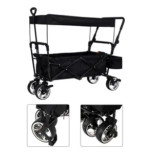 Camping Utility Kids Wagon Portable Beach Trolley Stroller With Adjustable Roof Foldable Cart