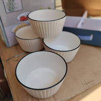 Magnifique Vaisselle de Maison Nordique en Porcelaine, Bols Plats de Service, Plat à Four, Ligne Noire, Grain Vertical, Ensemble de Vaisselle en Céramique Blanche