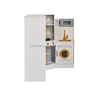 Cuisine d'angle moderne en bois blanc de grande taille pour enfants avec réfrigérateur, four, micro-ondes, évier et machine à laver - Product Image 3