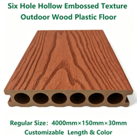 Planches de terrasse extérieures modernes en WPC à clipser 4000mm x 150mm x 30mm, 6 trous, creuses, gaufrées, tailles et couleurs personnalisées