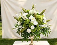 Arrangements de fleurs artificielles en soie pour centres de table de mariage et de Noël, fleurs blanches et vertes, faites à la main, aspect naturel et toucher réel