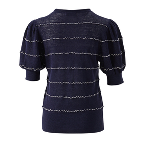 Cardigan da <span class=keywords><strong>Donna</strong></span> di Alta Qualità Personalizzato OEM ODM, Stile Nautico a Righe, Collo Tondo, 80% <span class=keywords><strong>Lino</strong></span> 20% Nylon, Traspirante - Product Image 3