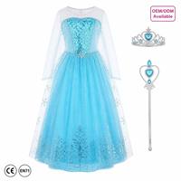 Robe de princesse Reine des neiges personnalisée avec logo pour filles, costume de cosplay de personnage de film, robe de fête pour enfants, vente en gros
