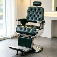Fauteuil de Barbier Professionnel Moderne Pliant Robuste Hydraulique Inclinable pour Salon, Rotation à 360 Degrés, Vert Foncé Capitonnée, Idéal Hôtel