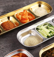 Plat à sauce divisé en acier inoxydable SUS 304, style coréen, assiettes à condiments multi-compartiments pour barbecue, hot pot, vaisselle de restaurant