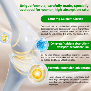 Formule à haute absorption, gouttes liquides de citrate de calcium pour femmes, soutient la force osseuse avec D3+K2, complément alimentaire pour le soutien osseux - Product Image 2