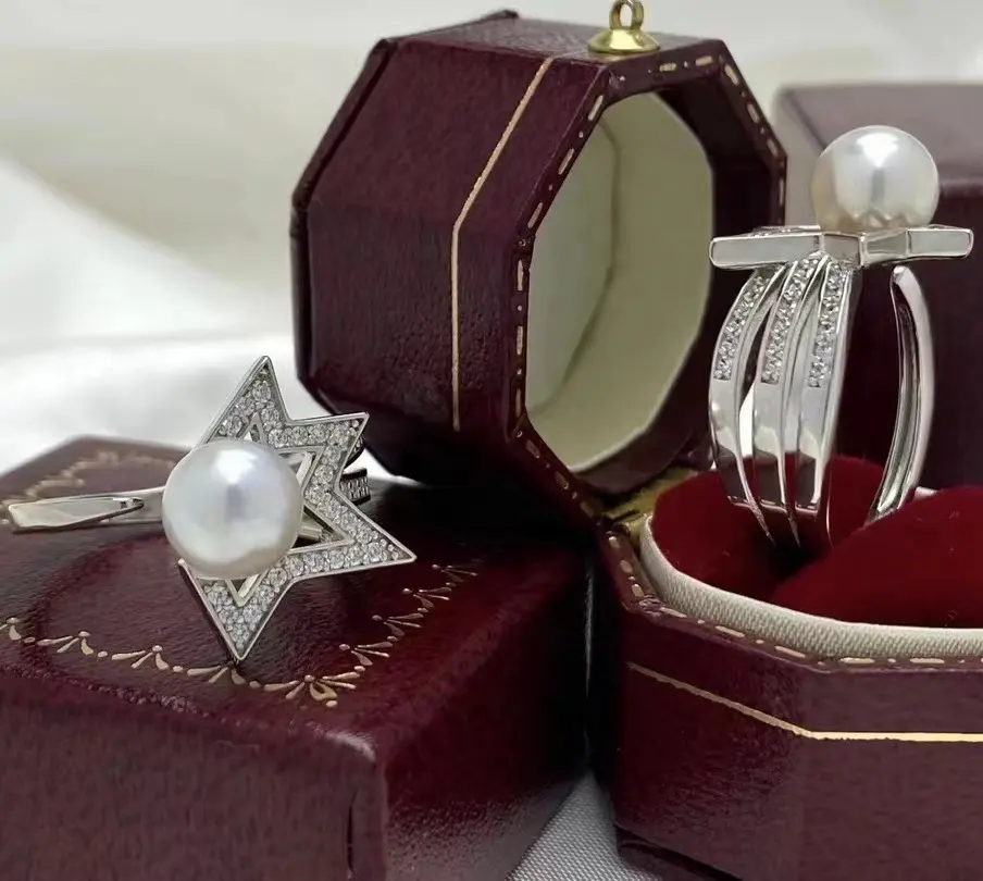 Designer Star Ring Women Jewelry Gift Natural Round Freshwater Pearl Rings Men Silver Rings