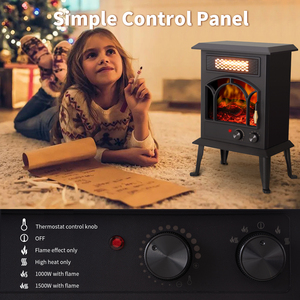 Estufa Eléctrica Portátil Independiente de 1500W para el Hogar, con Efecto de Llama de Fuego, Simulando Leña - Product Image 4