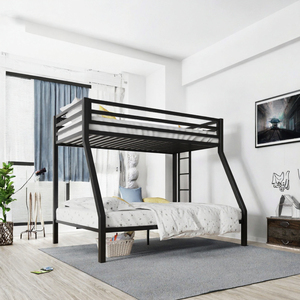 Lit superposé en métal noir, taille double sur grand lit, avec échelle et barrière de sécurité pour chambre à coucher - Product Image 3