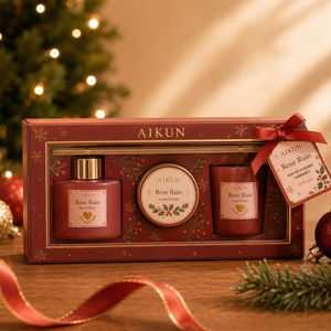 Aikun Red Wooden Drawer Box Assorted Jar Custom Packaging Bulk Order Scented <b>Candle</b> Fragrance <b>Gift</b> <b>Set</b> for Christmas Gifting - Product Image 1