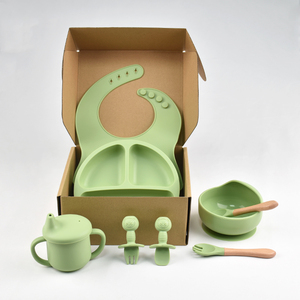 Ensemble d'alimentation pour bébé en silicone, assiette à ventouse, bol, cuillère, fourchette, design rond de couleur unie, kit de repas pour enfants - Product Image 2