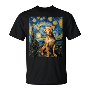 T-shirt Pitbull Dog Van Gogh Style Starry Night, design artistique animalier, taille adulte unisexe - Product Image 2