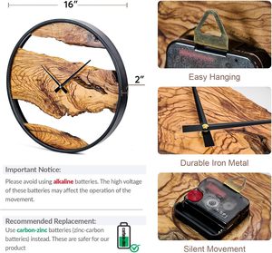 Bolide handmade gỗ Đồng hồ treo tường hiện đại màu đen kim loại khung sống cạnh thiết kế Thạch anh im lặng không thời gian phong cách mộc mạc cho phòng khách - Product Image 5