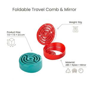 Cepillo de Pelo Circular Portátil y Plegable 2 en 1 con Espejo de Maquillaje Integrado para Bolsos de Mujer - Product Image 5
