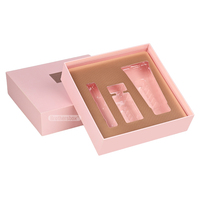 Boîte cadeau rigide rose de luxe avec logo personnalisé, couvercle et base, emballage artisanal pour cosmétiques, soins de la peau, lotion, avec insert en plastique