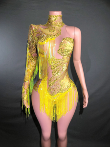ชุดบอดี้<span class=keywords><strong>สูท</strong></span>แขนเดียวประดับเลื่อมแวววาวสำหรับนักร้องนักเต้นชุดเต้นบนเวทีชุดเต้นรำเซ็กซี่ - Product Image 4
