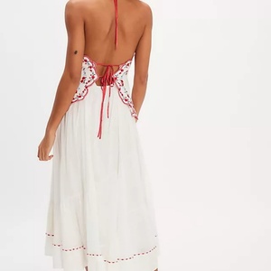 Vestido Largo Casual Bohemio con Cuello en V, Sin Mangas, Bordado y Espalda Descubierta para Playa 2025 - Product Image 3